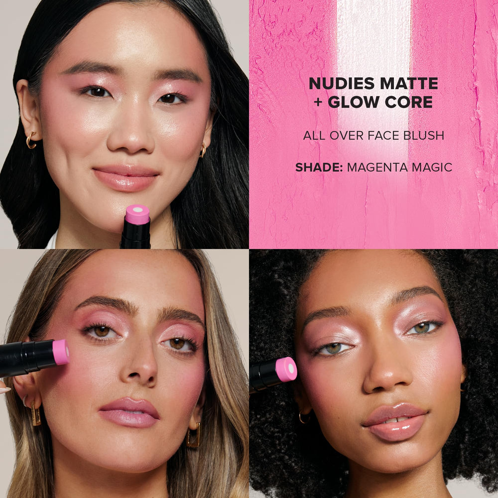 Eyes and lips applied with the same Magenta Magic shade