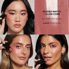 Nudestix Nudies Matte Glow Core Rose Glow packaging highlighting dual-core design.