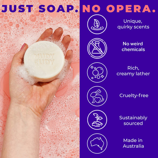 Nudy Rudy Berrylicious soap puck with sweet-tart berry freshness