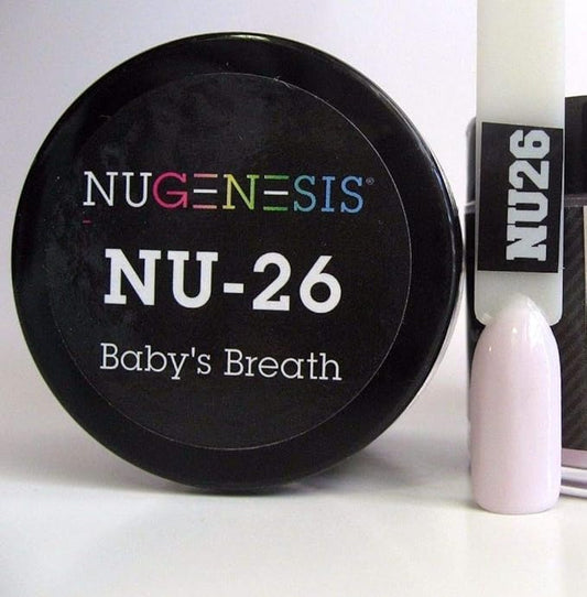 Nugenesis NU26 Baby's Breath dip powder for a lasting neutral manicure