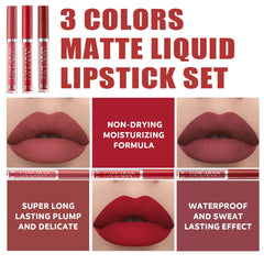 NUIBO lipstick trio for lasting color and soft comfort.