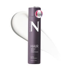 NULASTIN Vibrant Scalp Conditioner bottle pour for quick daily use and volumized feel.