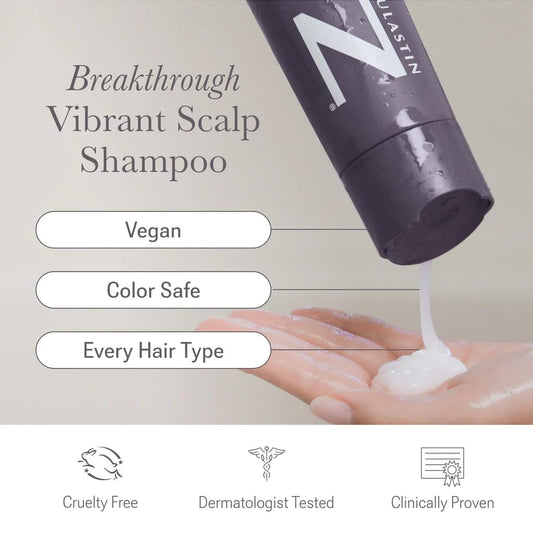 NULASTIN Vibrant Scalp Shampoo pour cap demonstrates easy, controlled dispensing.