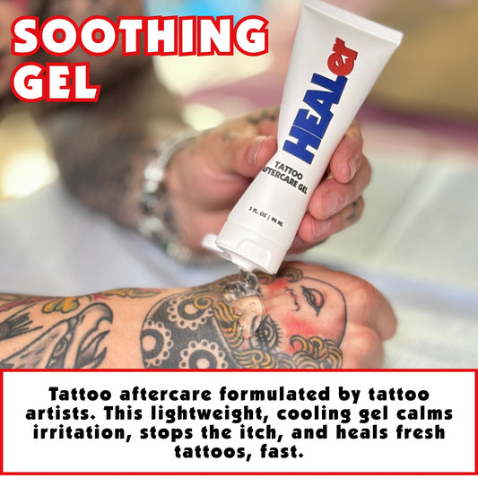NUMBer HEALer gel bottle close-up, fast-absorbing formula.