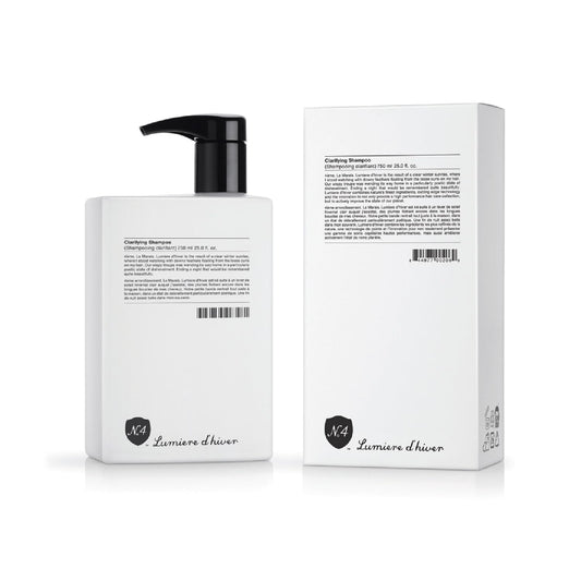 Number 4 clarifying shampoo bottle pouring for deep cleanse
