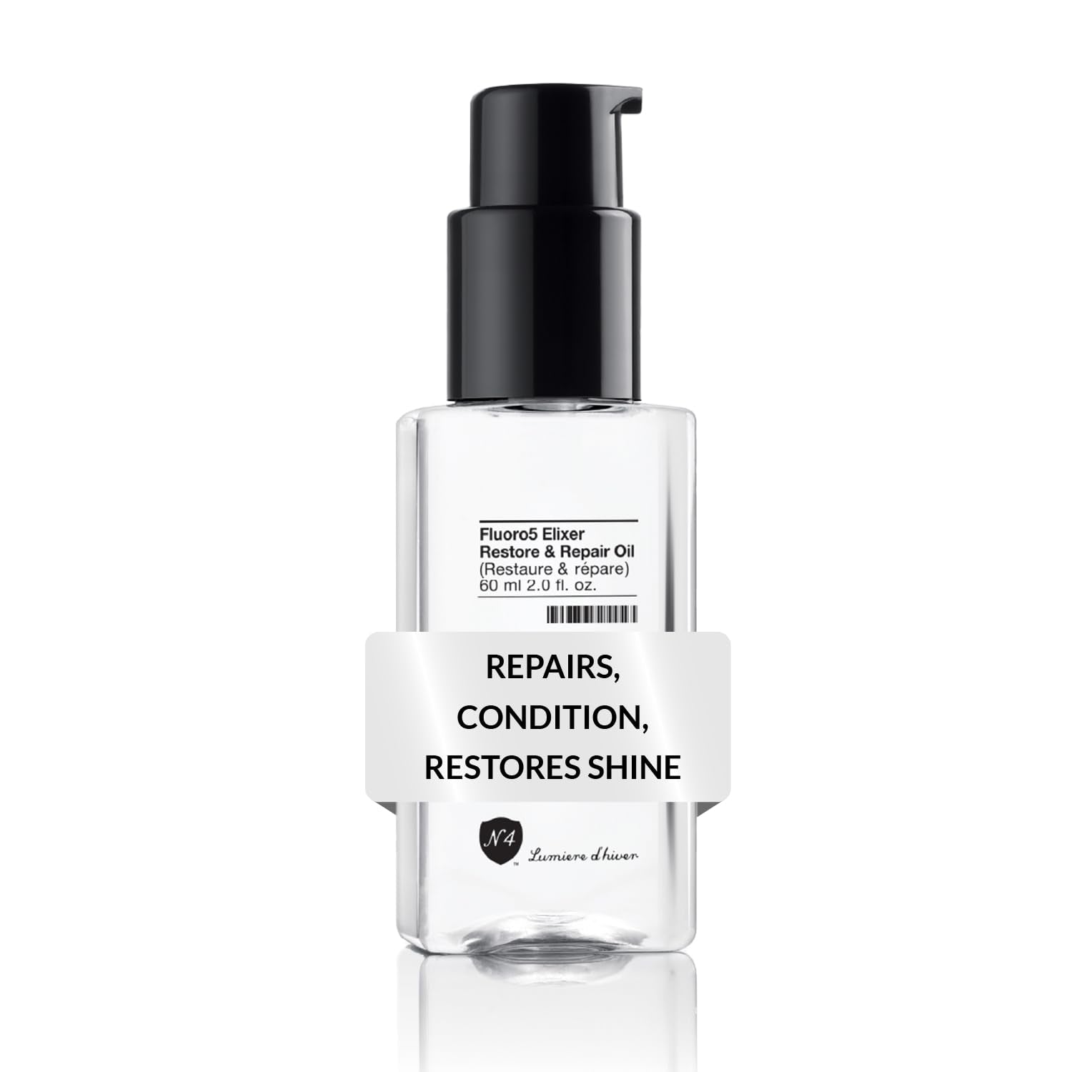 Number 4 Fluoro5 Elixir bottle pour for smooth, hydrated hair