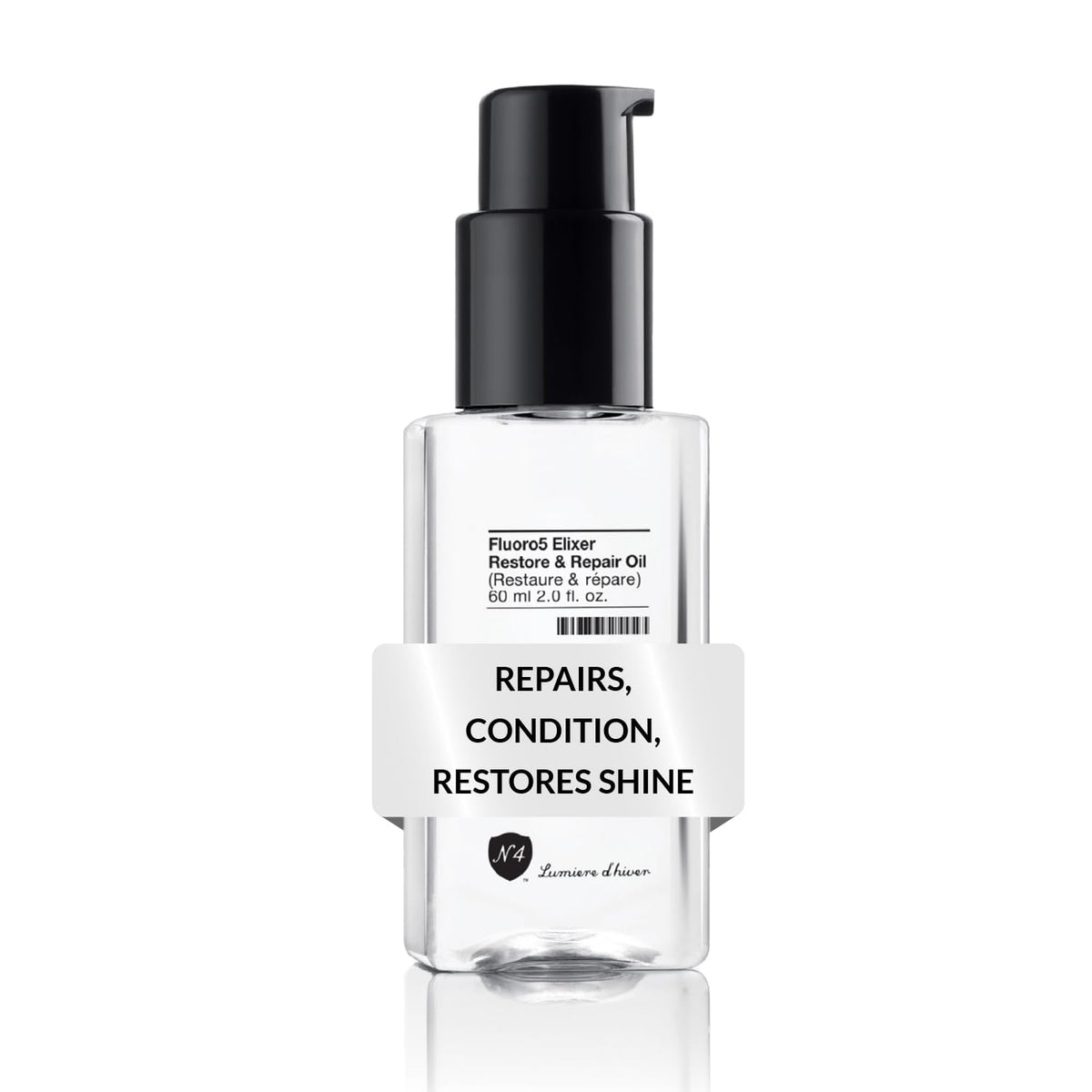 Number 4 Fluoro5 Elixir bottle pour for smooth, hydrated hair