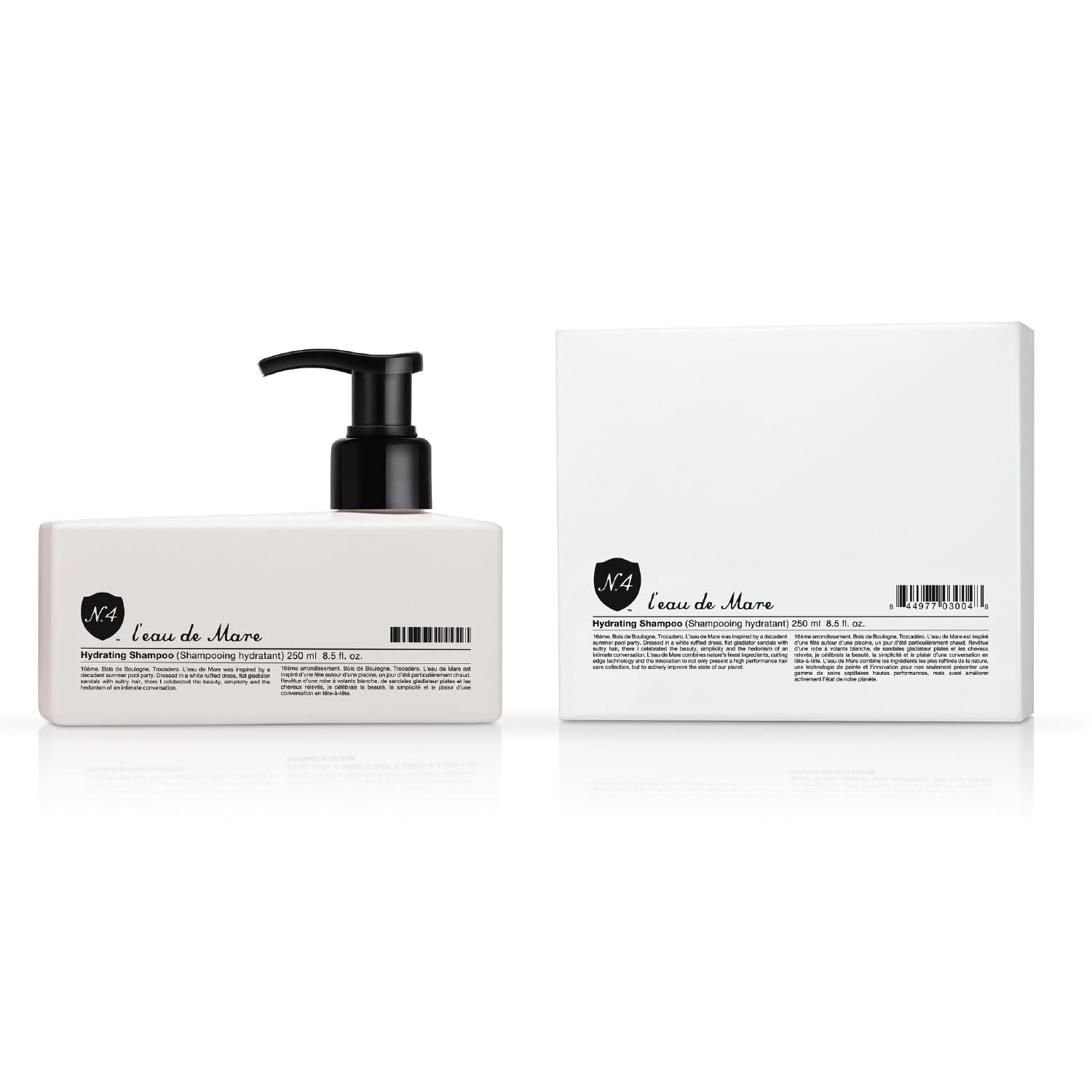 Number 4 Hydrating Shampoo bottle close-up highlighting moisture-rich formula