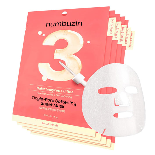 numbuzin No.3 Sheet Mask packaging shows five sheets for convenient at-home care