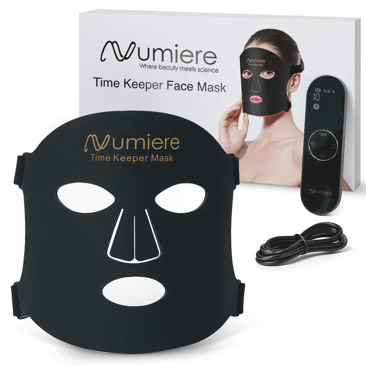 Numiere Time Keeper mask front view showing lightweight, hands-free design for at-home skincare
