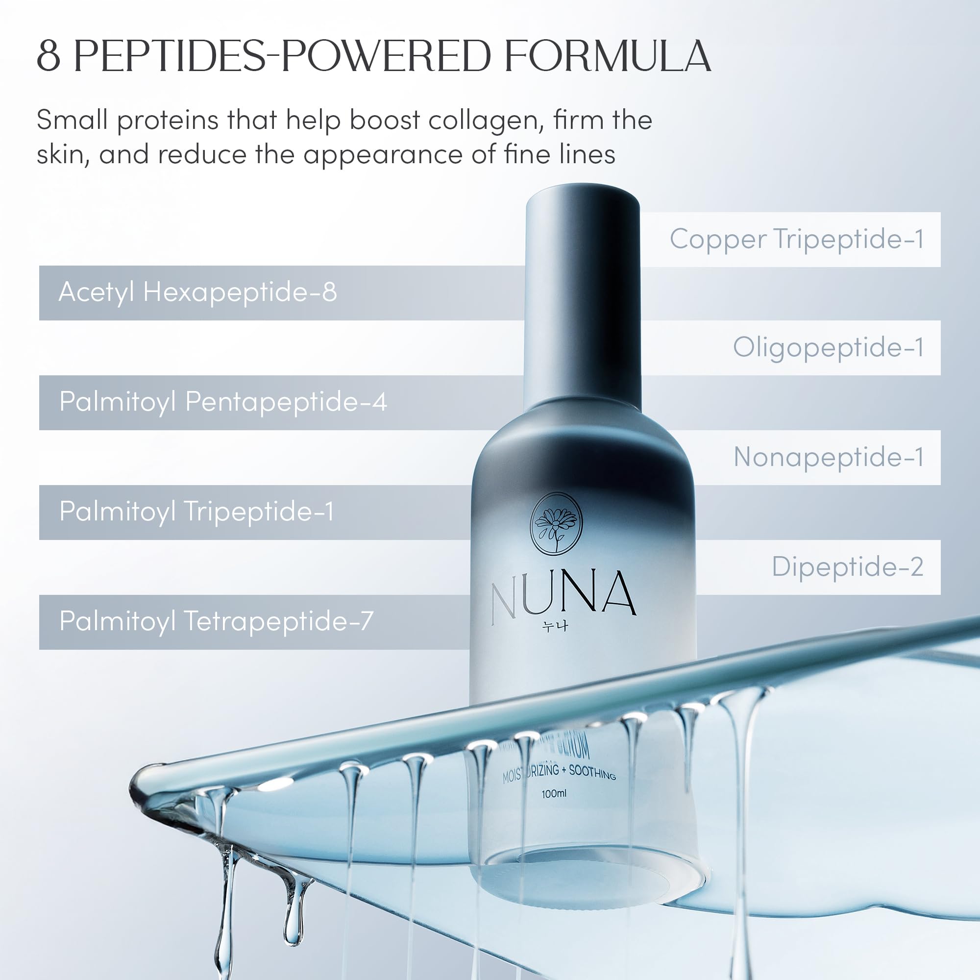 NUNA peptide-infused formula promotes a smoother skin surface.