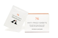 Nunzio Saviano anti-frizz sheets pack for on-the-go frizz control and shine.