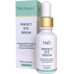 NuOrganic Perfect Eye Serum bottle close-up, premium packaging for daily eye care.
