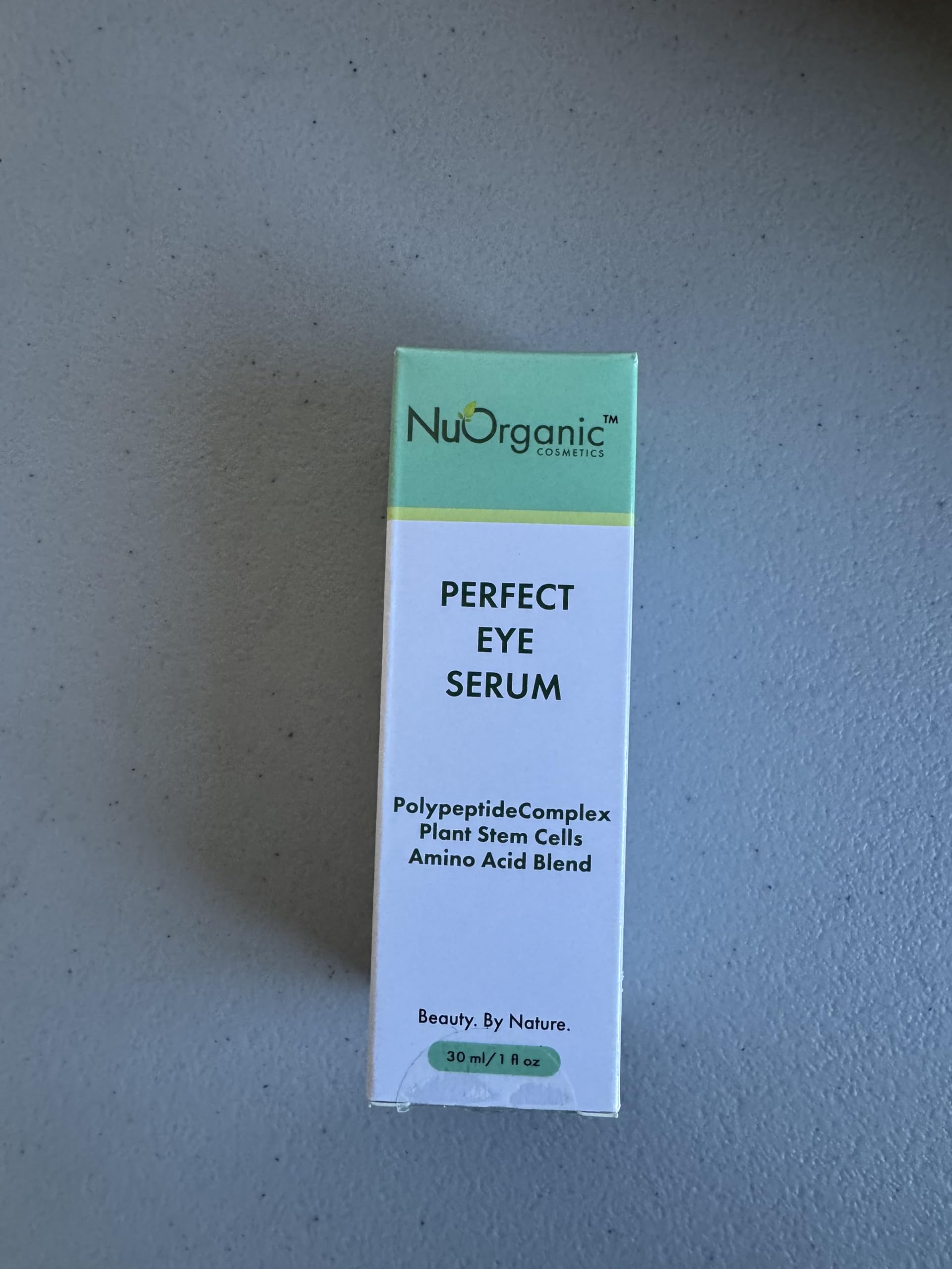 NuOrganic Perfect Eye Serum packaging emphasizes vegan and cruelty-free credentials.