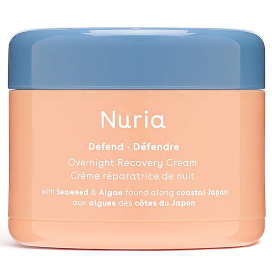 Nuria Defend overnight cream bottle closeup highlighting hydration for the skin
