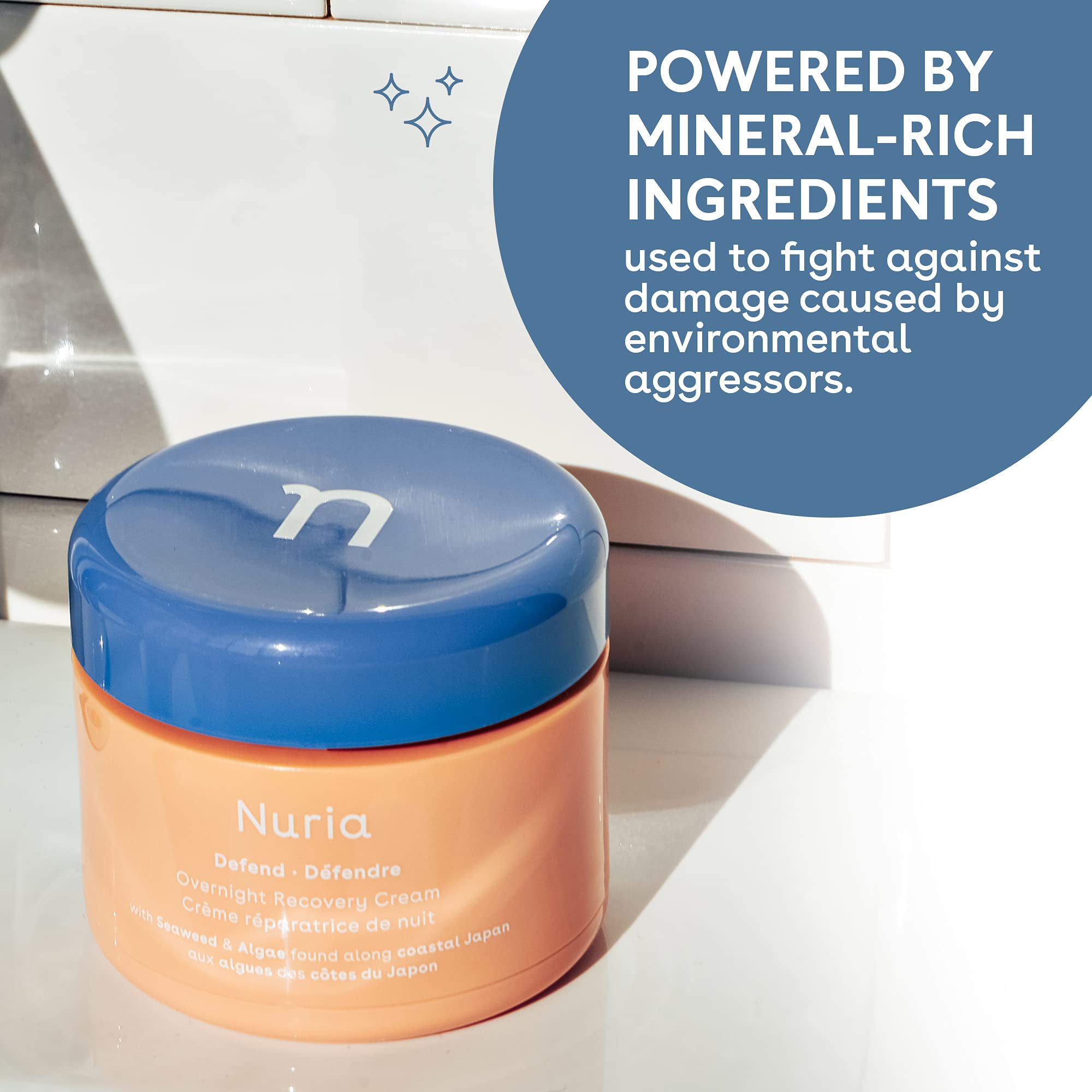 Nuria Defend overnight cream packaging shows vegan, cruelty-free night care option