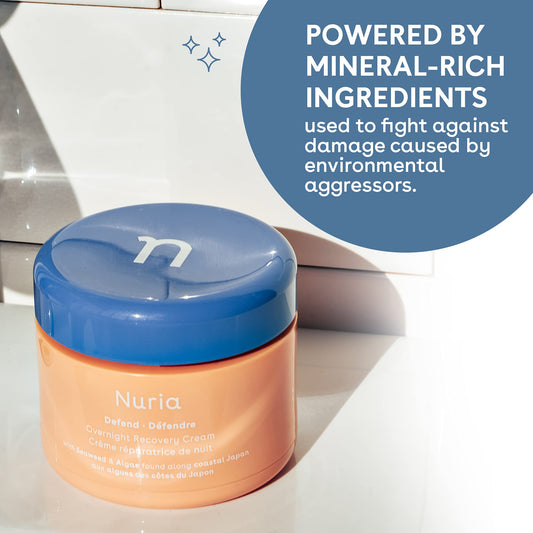 Nuria Defend overnight cream packaging shows vegan, cruelty-free night care option