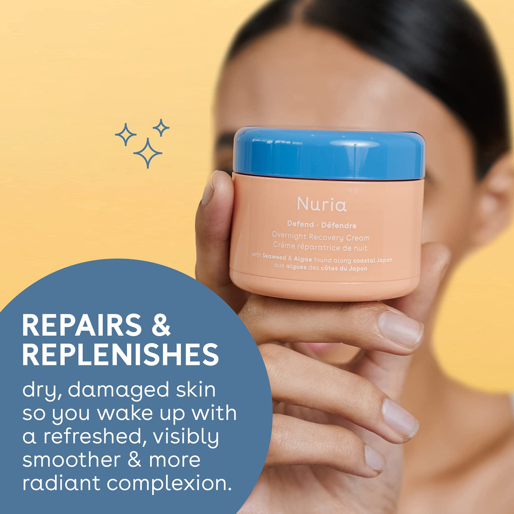 Nuria Defend overnight cream texture swirl demonstrates a rich, nourishing night moisturizer