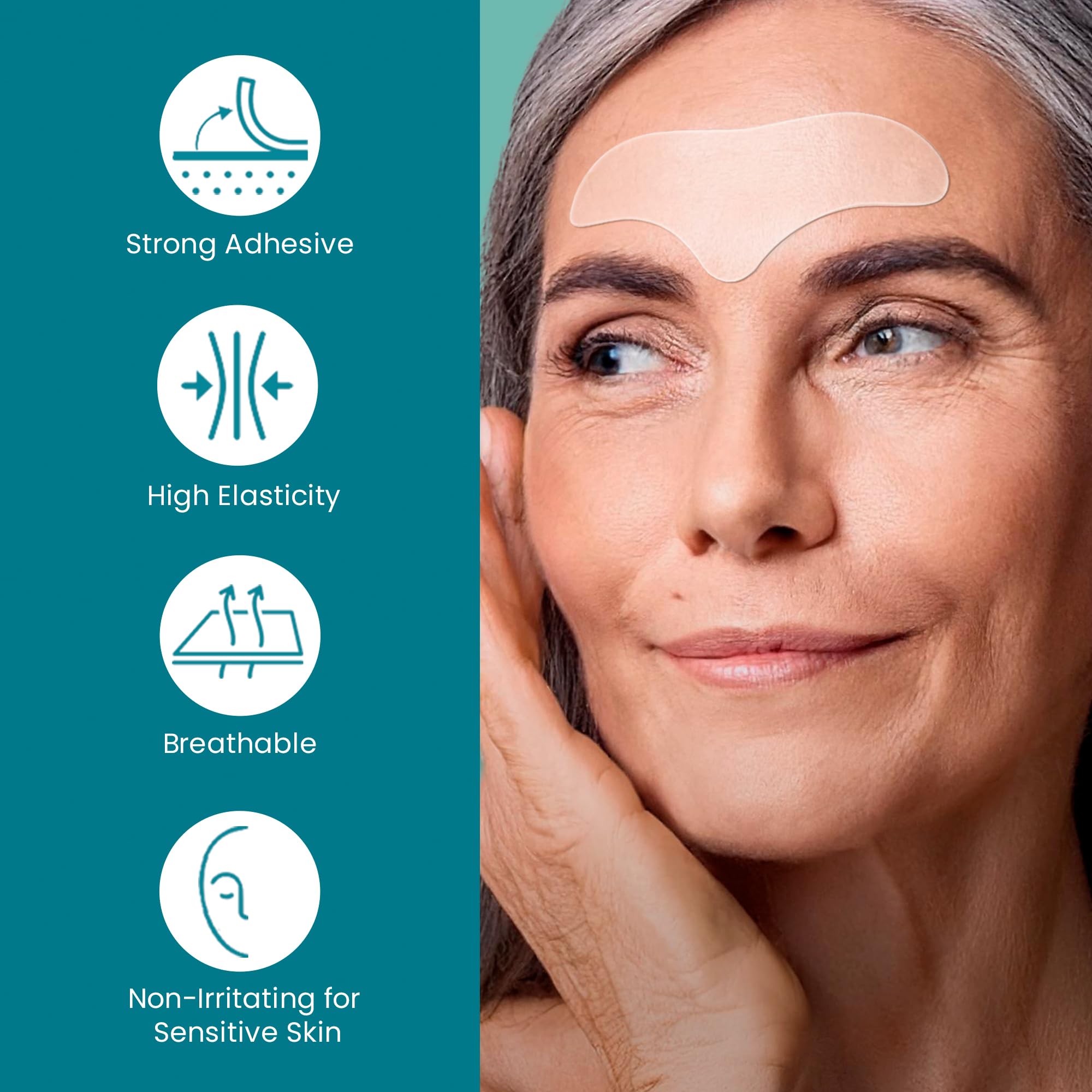 NURIVE Advanced Wrinkle Patches for frown lines align discreetly along the brow.