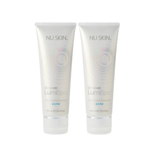 Nu Skin ageLOC LumiSpa cleanser bottle showing a deep cleanse for balanced skin