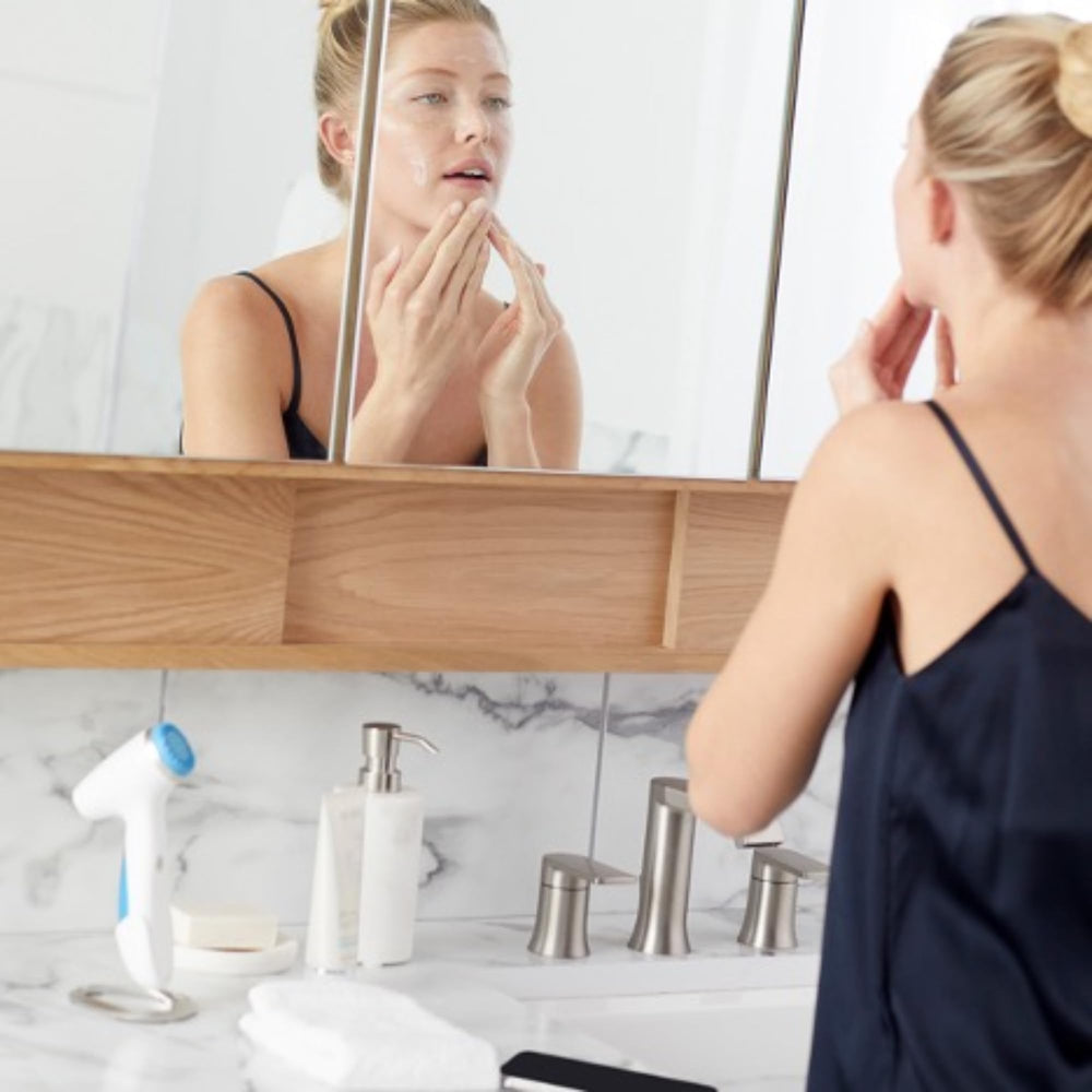 Nu Skin ageLOC LumiSpa cleanser with device image demonstrating spa like at home routine