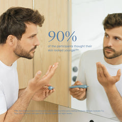 NuSkin Tru Face Line Corrector around the forehead to soften wrinkles.