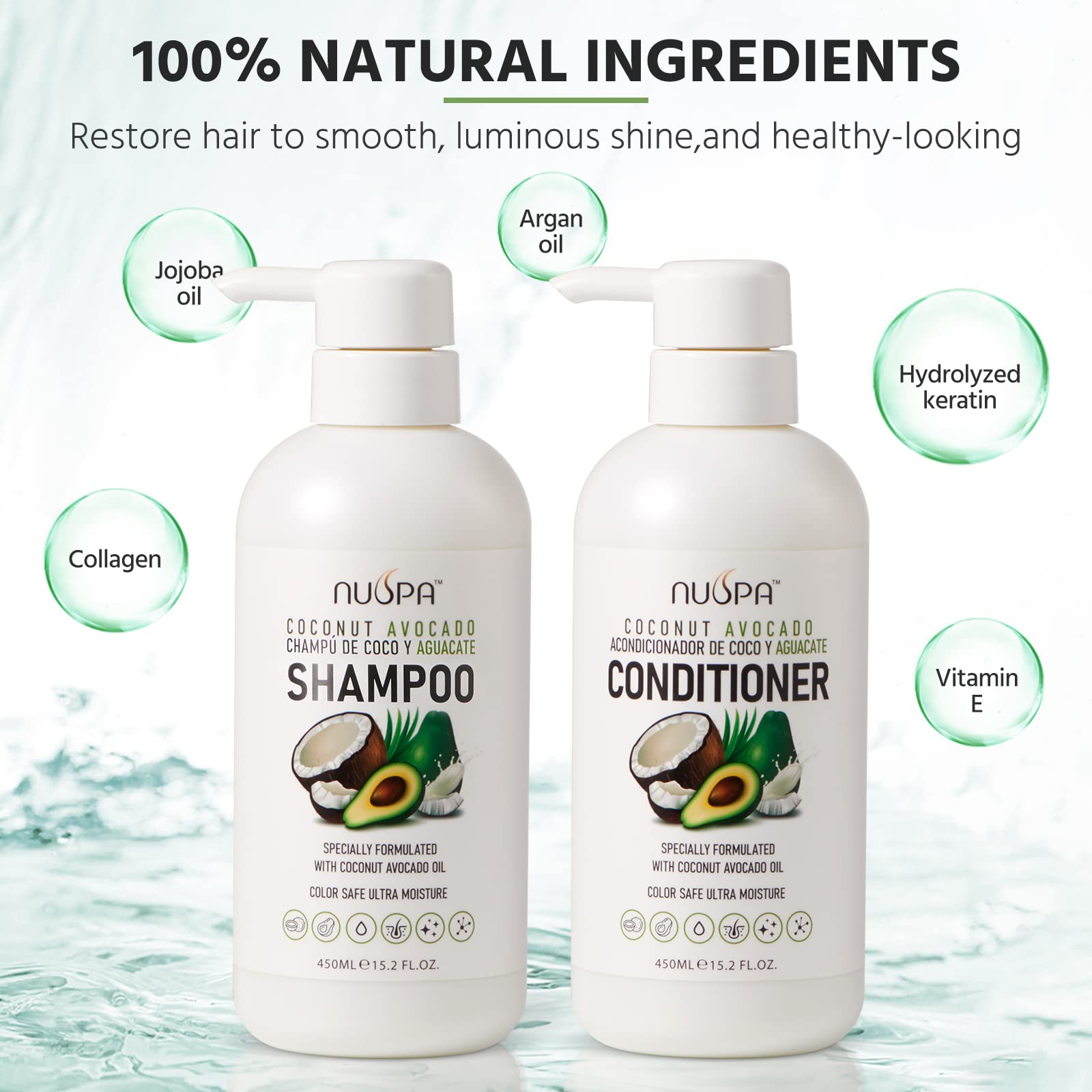 NUSPA botanical ingredients label signals nourishing coconut and avocado oils.