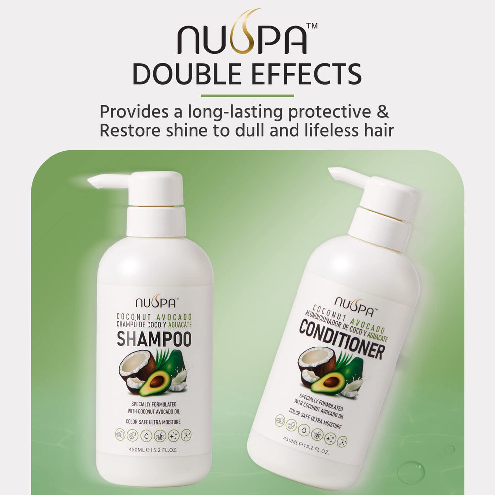 NUSPA color-treated hair shine demo suggests color-safe hydration and smoothness.