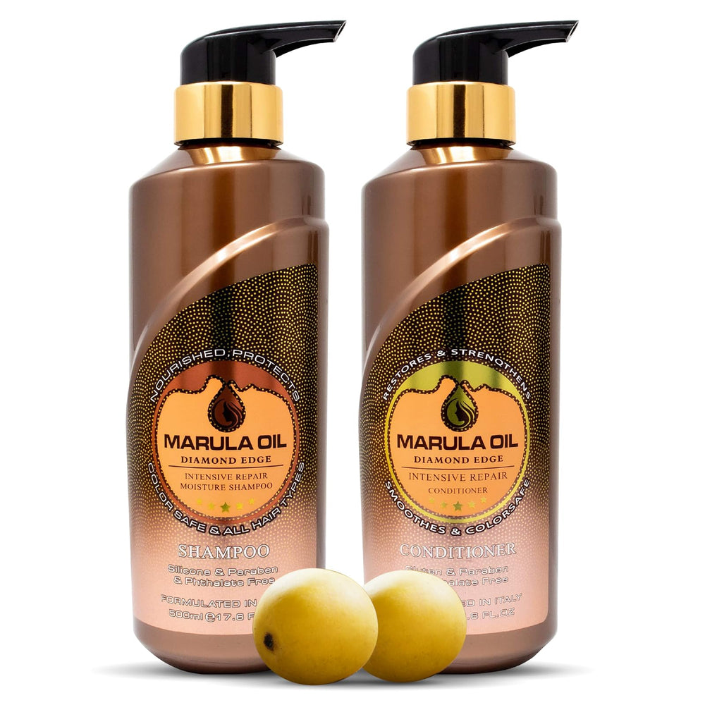 NUSPA Marula Oil Shampoo bottle shows color-safe cleansing for all hair types.