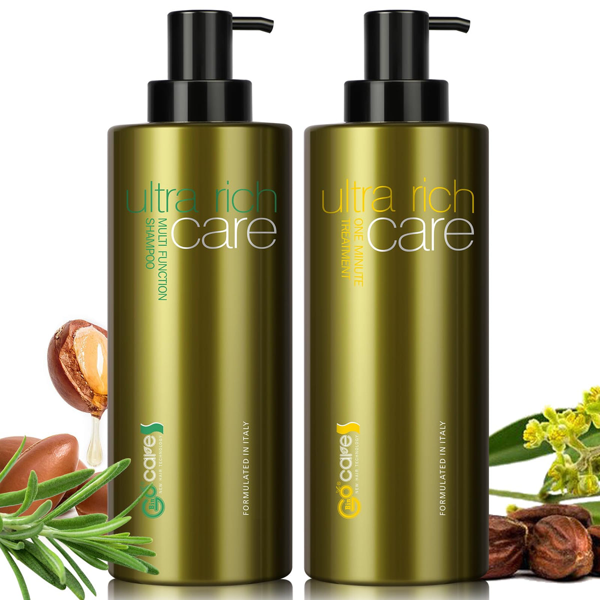 NUSPA Natrual Argan Oil Shampoo and Conditioner Set, front view, moisturizes and nourishes damaged hair.
