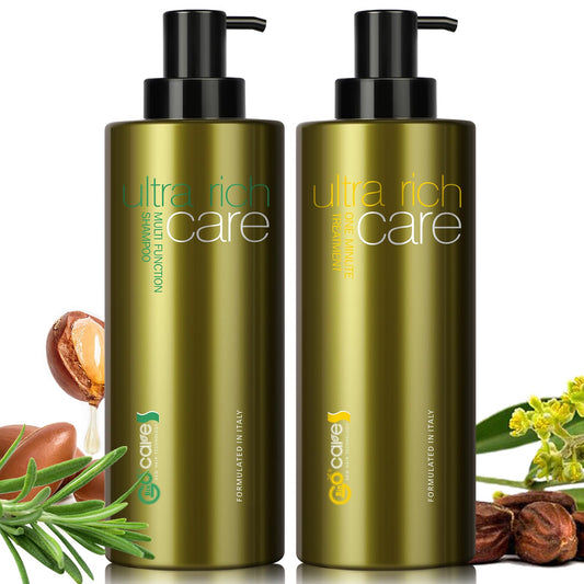 NUSPA Natrual Argan Oil Shampoo and Conditioner Set, front view, moisturizes and nourishes damaged hair.