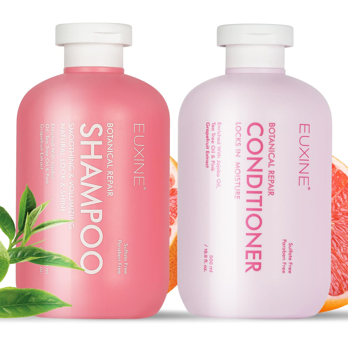 NUSPA sulfate-free shampoo bottle showing smooth, hydrated hair.