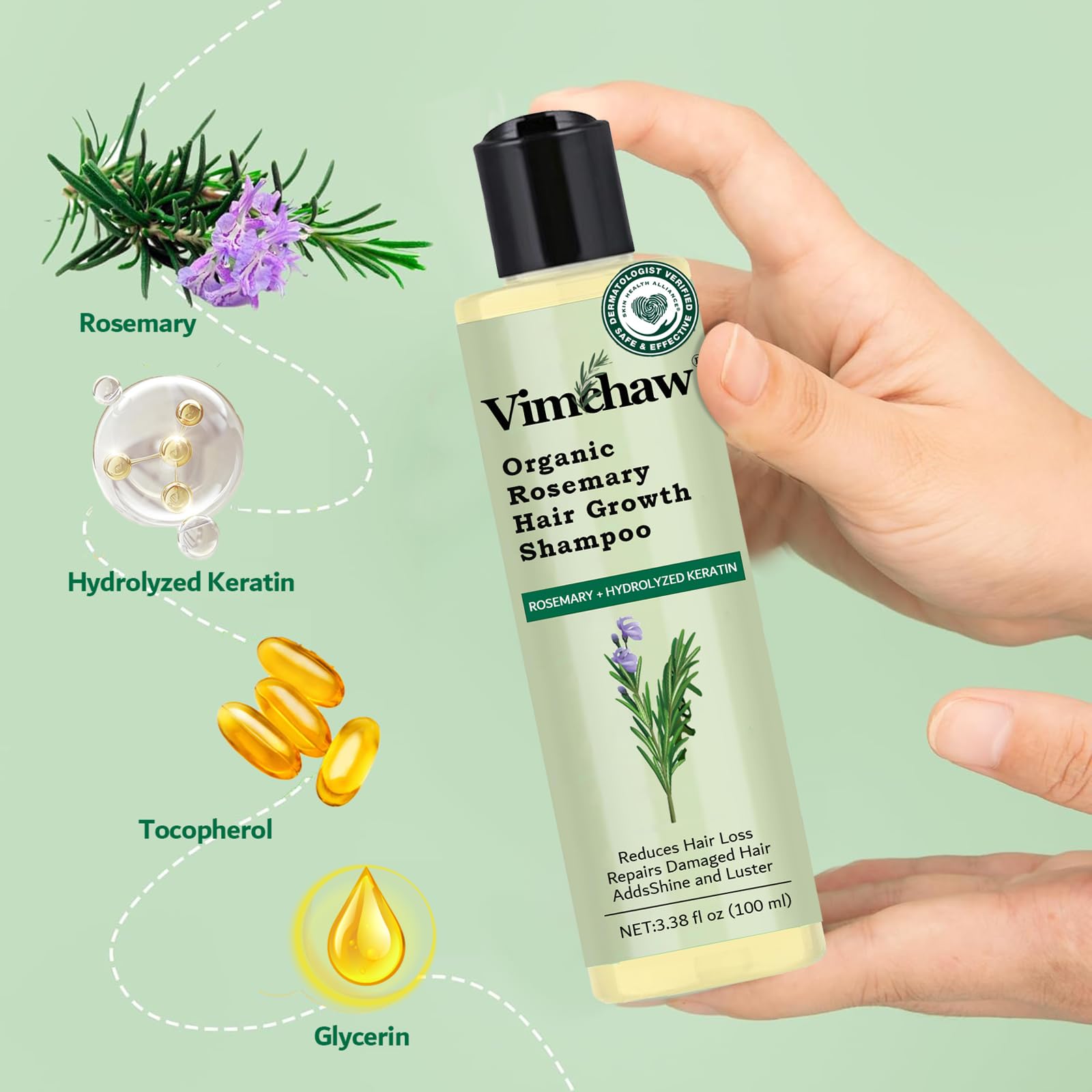 NUSQO Rosemary Scalp Balance Shampoo pour demonstrates easy dispensing and scalp refreshment.