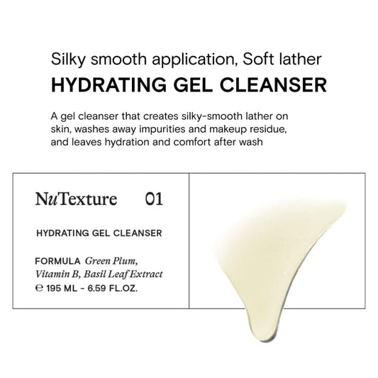 NuTexture Hydrating Gel Cleanser application on the face showing smooth lather