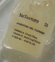NuTexture Hydrating Gel Cleanser soft finish closeup demonstrates non-slippery afterfeel