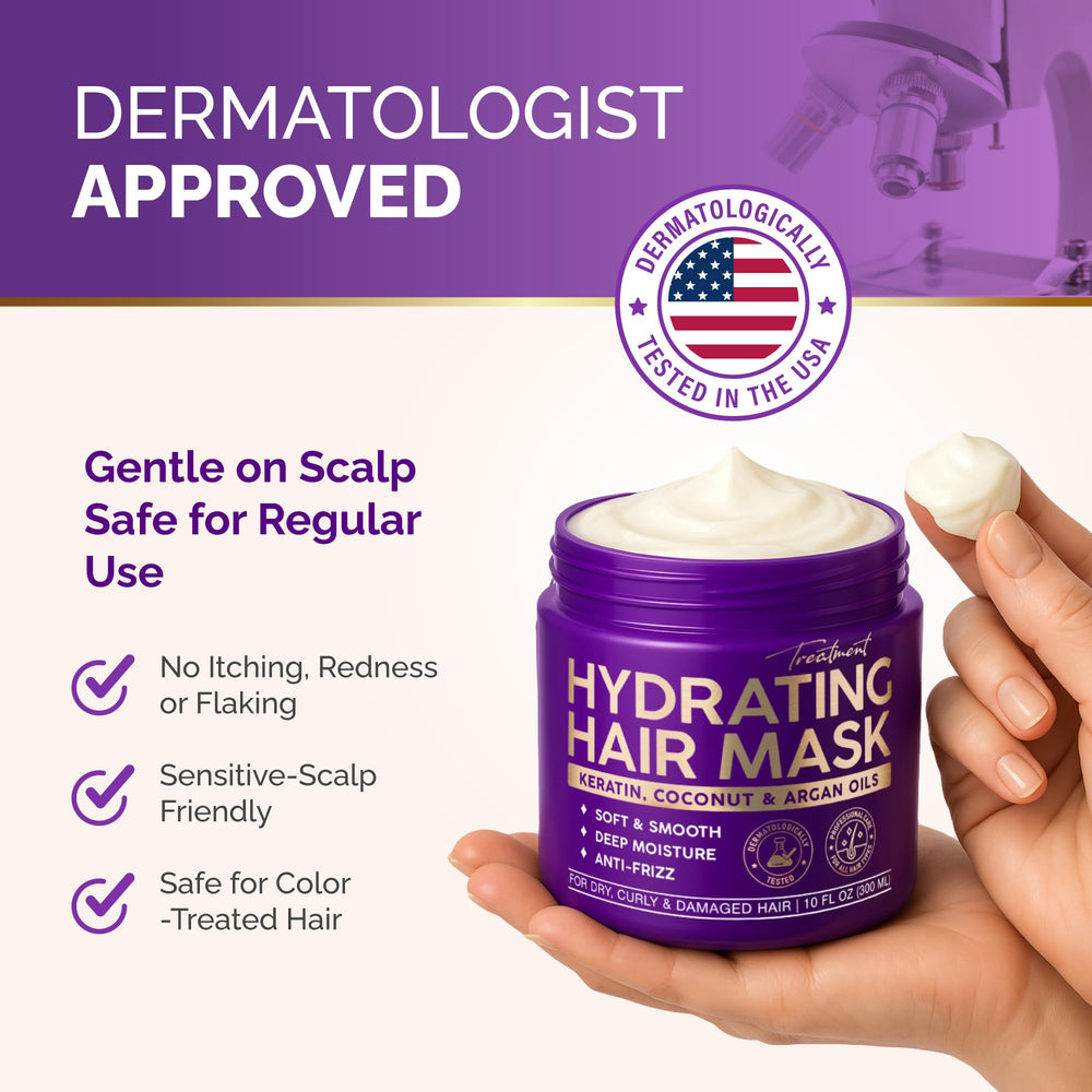 NutraHarmony Hydrating Hair Mask packaging label signals clean, sulfate-free formula and cruelty-free care.
