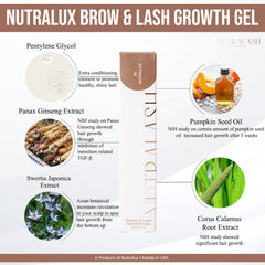 Nutralux NutraLash box packaging front displaying organic ingredients