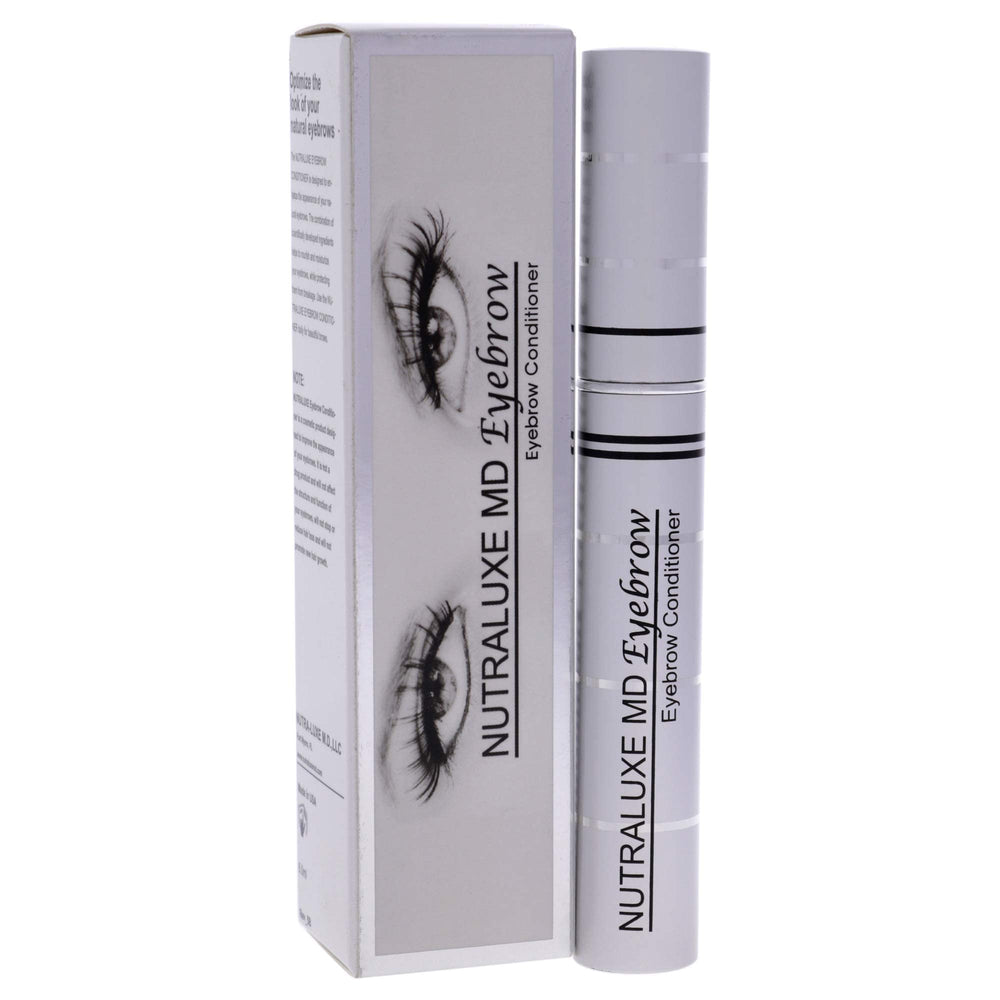 NutraLuxe MD Eyebrow Conditioner texture swatch shows lightweight, fragrance-free care for brows