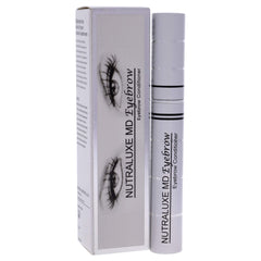 NutraLuxe MD Eyebrow Conditioner texture swatch shows lightweight, fragrance-free care for brows