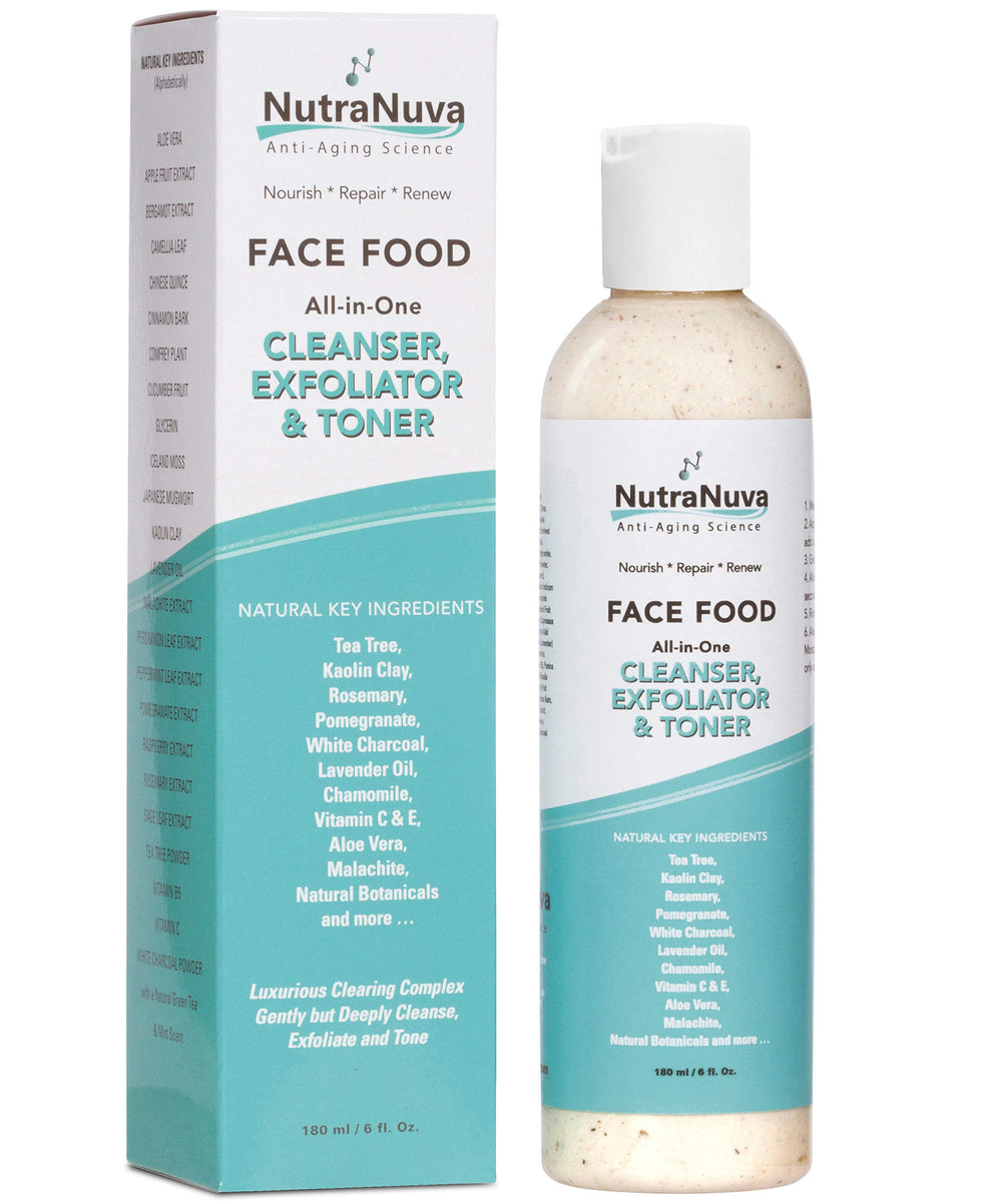 NutraNuva Face Food cleanser with tea tree for clearer pores and balanced skin.