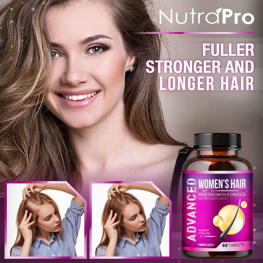 NutraPro Hair Growth Vitamins capsules—compact pills for thinning hair.