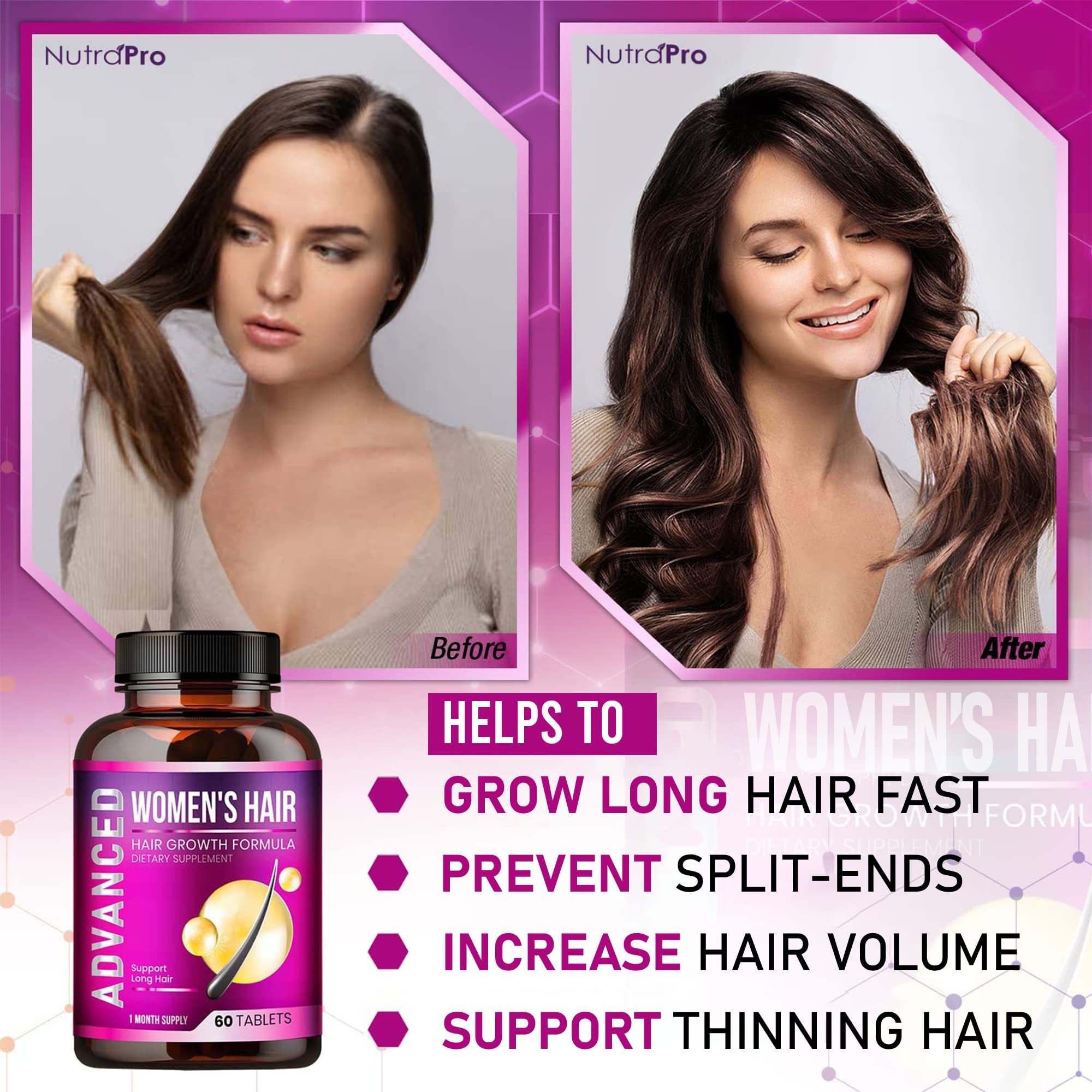 NutraPro Hair Growth Vitamins label close-up—ingredient details for informed use.