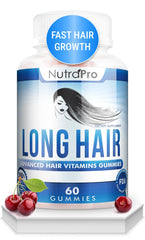 NutraPro Long Hair Gummies bottle front view, cherry flavor for hair health support.