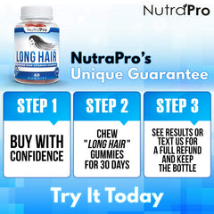 NutraPro Long Hair Gummies bottle pour demonstrates convenient daily use.