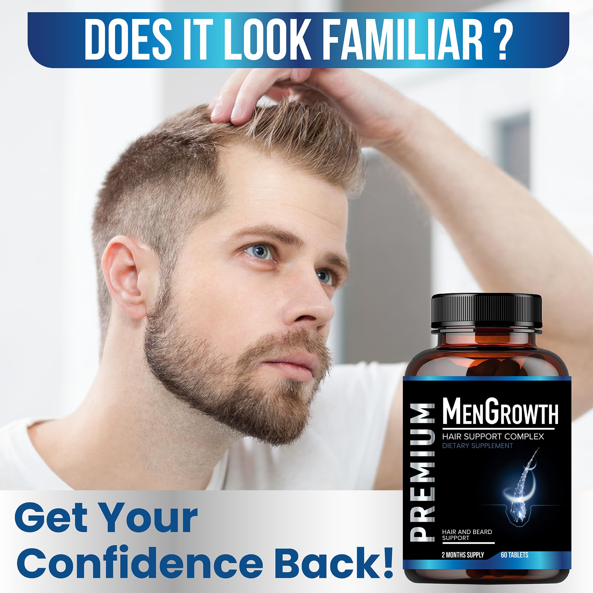 NutraPro MenGrowth bottle pour illustrating easy one-per-day dosage.