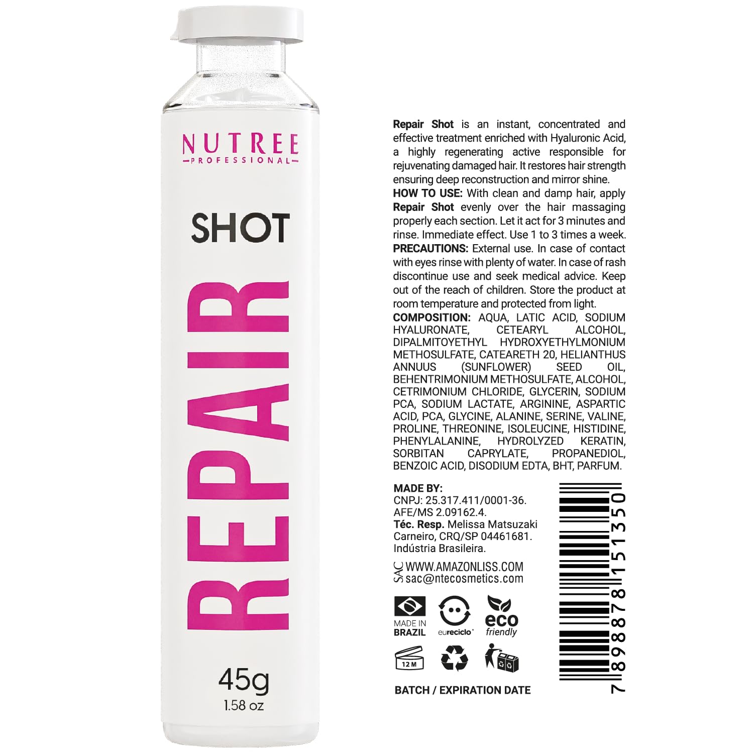 Nutree Professional Keratin Shot ampoule image emphasizing repair and strength