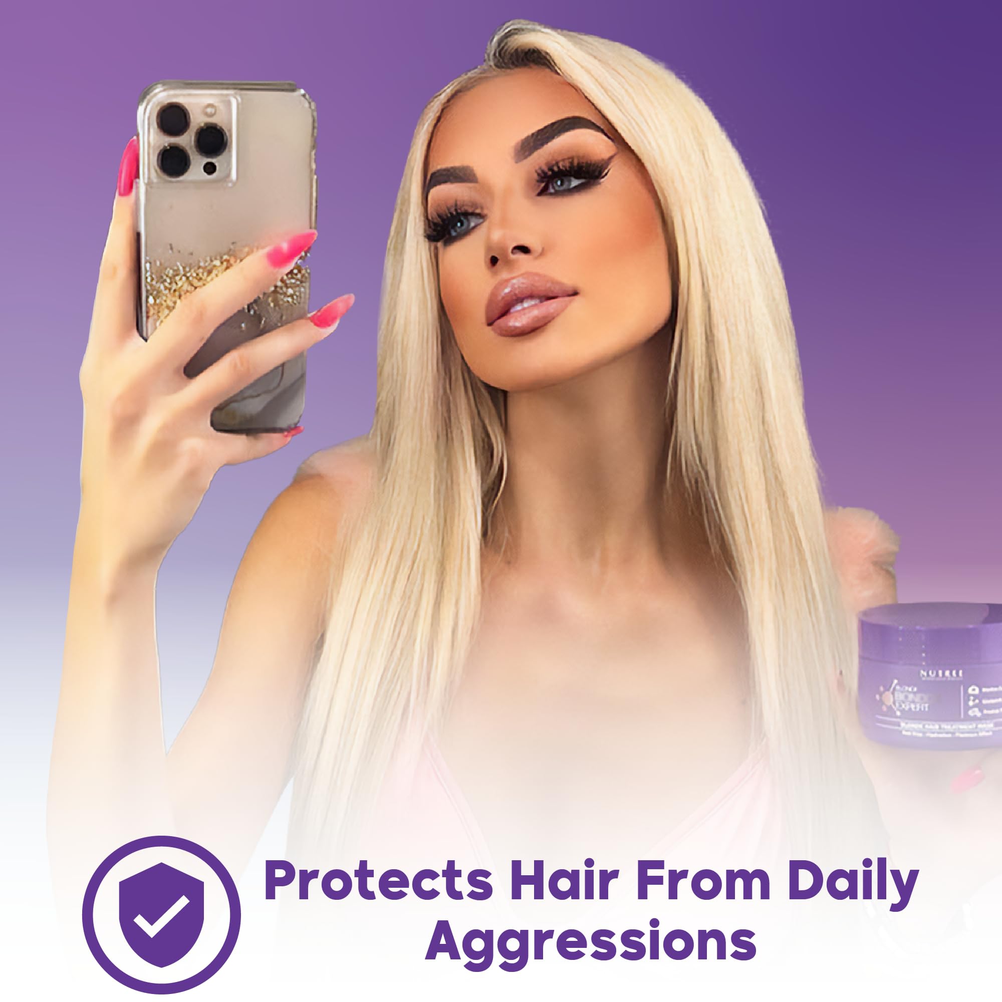 Nutree Professional purple-toning action neutralizes yellow tones for cooler blonde results.