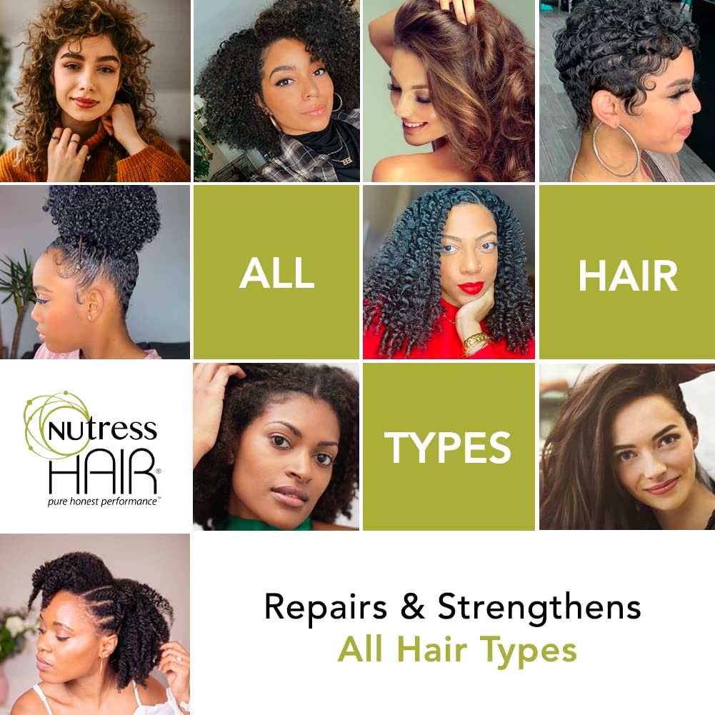 Nutress wet-hair preparation close-up with creamy conditioner for smoothing.