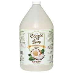NutriBiotic coconut oil soap unscented in a 1-gallon container with rich lather.