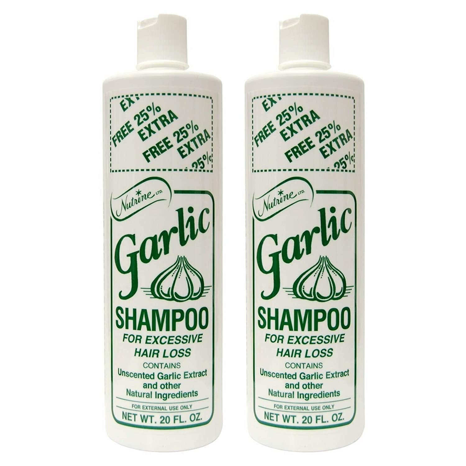 Nutrine Garlic Shampoo Unscented 20oz bottle front view promotes clean scalp care.